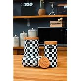 UCR HOME 3'L&uuml; Set Metal &Ccedil;ay Kahve Şeker Saklama Kavanozu - Dama Desenli