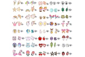 HERDEAR 40 Paar Mädchen Ohrringe Set Cartoon Neuheit Kinder Ohrringe mit Laser Verpackungsbox und 2 Pappe Süßen Mädchen Ohrstecker für Teenager Frauen