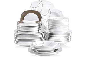 VEWEET Nikita Juegos de 48 Piezas Vajillas de Porcelana con 12 Cuencos de Cereales, 12 Platos, 12 Platos de Postre y 12 Platos Hondos para 12 Personas