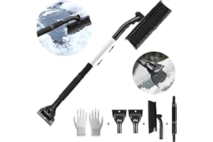 Funnity Eiskratzer Auto mit Besen, Effektiver Schneebesen Auto, Eiskratzer Auto mit Handschuh[Teleskop], Große Kante Borsten & Ergonomischem Schaumstoffgriff & Eiskratzer mit Besen(Schwarz)