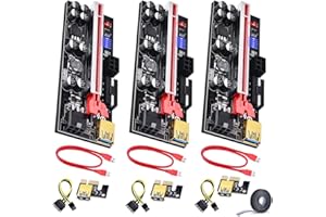 ELUTENG PCIe Riser 1x to 16x (Dual 6PIN) w/ 8 Solid Capacitors LED Indicators GPU Riser Extension Kit with 60cm USB 3.0 Cable 6 Pin to 15Pin SATA Cable for Ethereum Bitcoin ETH BTC Mining