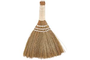 GORGECRAFT 28 cm liten vispborste kvast gräs naturligt handtag bambu traditionellt handgjord kraftig halm vinklad borst visp rengöring sopande hand kvastpinnar för skrivbordsyta inomhus utomhus