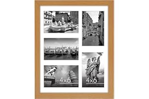 Americanflat Collage Marco de Fotos 28x36 cm - Marco con Paspartú per Cinco 10x15 cm Fotos o Marco de 28x36 cm Sin Paspartú - MDF Roble con Vidrio Resistente y Accesorias de Colgada en la Pared