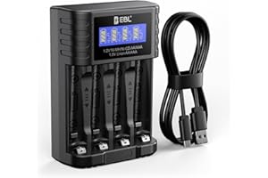 EBL LCD AAA AA battery charger for AA and AAA rechargeable batteries & 1.5V AAA AA Rechargeable Lithium Batteries, USB Fast Charging, Prolonged Power, Universal Battery Charger for Lithium Ni-MH Ni-Cd