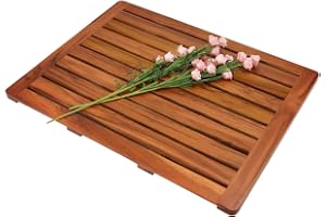 Utoplike Teak Badmatta, Trä Duschmatta Halkfri för Badrum (61x45,4 cm)