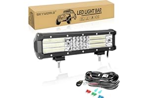 SKYWORLD 9D 12 Pouces Barre Lumineuse LED Hors Route 12 V 24 V Combo Barre LED/lumières de Travail Phare de Barre Lumineuse de Bateau pour Voiture Camion SUV 4x4 ATV avec Fil