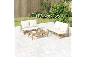 ZEYUAN Set de Muebles de jardín 2 Piezas bambú y Cojines Blanco Crema, Conjunto Jardin Exterior, Muebles Jardin Exterior, Conjunto Terraza, Terraza Exterior Chill out, Garden Furniture 363454