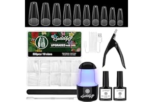 ‎SPTHTHHPY SPTHTHHPY Fake Nails Tips Starter Set, Nail Tips and Glue Gel Kit mit UV Lampe und 7in1 Nagelkleber und Top Coat, 500 Harz Soft Gel Nagel Tips Set Coffin, Nail Extension Set Geschenk für Sie Nail Kit