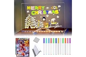 CALENXY LED Notiztafel mit Farben, Acryl Notiztafel mit 7 Farben Stift - Mit Verstellbarem Ständer, 30 * 20CM Transparente Leuchtende LED Schreibtafel, Abwischbar, Notizblock (A-Rahmen)