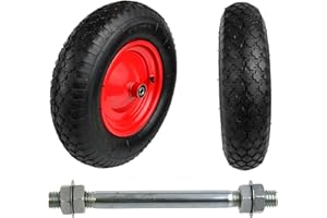 KNM TRADE Roue de brouette 4.80/4.00-8 gonflable – 100 kg charge – jante métallique 390 mm – double roulement à billes robuste pour chariot de jardin, brouette de chantier et chariot de transport