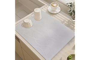 TOKLYUIE Stone Drying Mat for Kitchen Counter, 30*40cm Diatomaceous Earth Dish Drying Mat, Eco-Friendly Diatomaceous Earth Engraving Absorbent Mat, Comes with Sandpaper and Non-Slip Base(30*40cm，Light Gray)