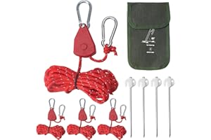 NAHUAA 4 Stück Abspannseile mit Seilspanner 4mm x 4m Reflektierend Camping Seil Einstellbare Seilratsche Abspannleine Zeltschnur mit Reflektierende Heringe für Sonnensegel Campingzelte (Rot)