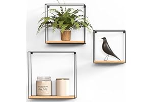 Gadgy Zestaw 3 Półek Ściennych z Drewna i Metalu - Dekoracyjne Półki Pływające do Salonu, Kuchni lub Sypialni