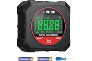 XUNTOP Inclinometro Digital 4 * 90° Transportador Digital con Base Magnética, Retención de Datos y Puesta a Cero Buscador de Ángulo IP54 Impermeable para Carpintería Construcción Mecánica Bricolaje