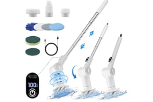 CIRCLIO Fregadora Giratoria Eléctrico, Cepillo de Limpieza Eléctrico con 8 Cabezas de Cepillo Reemplazables 3 Velocidade 6 Ángulos de Rotación Mango Ajustable Cepillo de Limpieza Inalámbrico para Baño Cocina