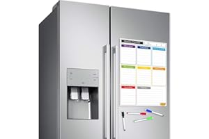 FRIDGE MAGIC Magnetic Whiteboard for Fridge: Multi-Functional Portrait Weekly Planner, Meal Planner, and Calendar, 42x30cm with Colourful Erasable Pens