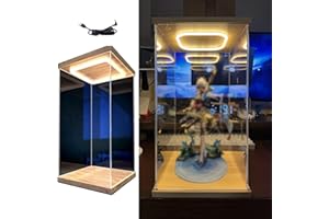 CMYUN Vitrina de Acrílico Vitrina Acrílica LED - 10/15/20/25/30/35/40/50/60 Cm de Altura Caja Transparente para Guardar Figuras, Organizador de Trofeos, Maquetas de Coches, Curiosidades Y Objetos de Colecci