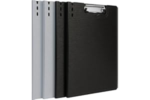 BOMKEE Portapapeles Foldover A4 (paquete de 4), Portapapeles Carpeta de Archivos, Clips de Perfil de PVC Plegable Sobre Tapa Dura, Organizador de Formularios para Negocios, Oficina, Escuela, Hospital