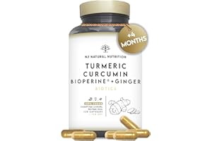 Turmeric 10.000 mg Curcumin 95% with Black Pepper Bioperine®, Probiotics 2 Billion UFC & Ginger, 130 Days of CurQreal®, Prebiotics, Anti-inflamatory, Antioxidant, N2 Natural Nutrition