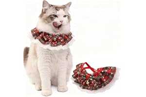 Hjvvr Christmas Scarf,Pet Dog Cat Lace Bib,1pc Red Xmas Theme Collar,Red Bow Bib with Bell
