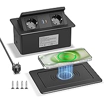 Inschuifbaar stopcontact met 2 USB C PD30W, aluminium tafelstopcontact, intrekbaar met USB HDMI RJ45, inbouwstopcontact met deksel voor bureau, keuken, kantoor, 1,8 m kabel, 2400 W/10 A