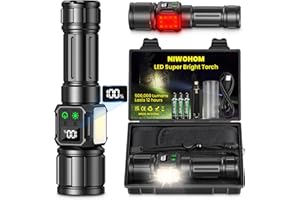NIWOHOM Latarka LED z Akumulatorem 500000 Lumenów, Niezwykle Jasna Latarka LED Zasilana Bateryjnie, Latarka Taktyczna z Magnesem - Wodoodporność IP67, 9 Trybów Swiecenia, Latarka z Kaburą na Biwak