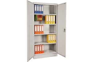 Sigma Armario de Oficina, Armario archivador con Cierre de Seguridad y Llave, metalico, con 2 Puertas, 4 estantes metálicos Regulables para almacenaje, Asas Intercambiables, Gris