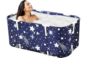 CROWNSHOP Portable Foldable bathtubs for Adults Freestanding Soaking Installation-Free Hot Bath Ice Bath Adult SPA for Student Home Camping (Blue M)