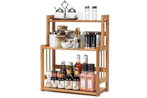 GIANTEX Especiero para Cocina con 3 Niveles, Estante de Bambú para Especias, Organizador de Especias de Madera con Estante Ajustable, 41,5 x 18 x 50 cm, para Cocina, Comedor