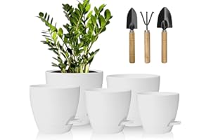 IDEALIFE Macetas para Flores Juego de 5,17.8/16.5/15.2/13.9/12.7cm macetas de Auto-riego, Maceteros Decorativos Interior con Agujeros de Drenaje, Macetas De Flor para Interior para DecoracióN del Hogar(Blanco)
