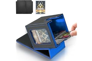 Jamiukro Boîte de jeu de cartes pour MTG Commander, boîte à cartes TCG, boîte de rangement magnétique en cuir PU pour cartes à collectionner, peut contenir 100 cartes à double pochette, noir et bleu