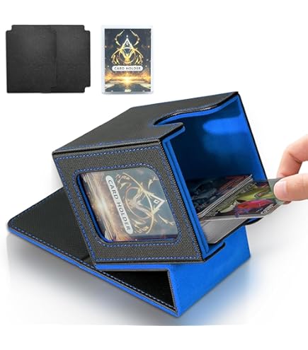 Kabinka Card Deck Box for MTG Commander, Holds 400+ Double-Sleeved Cards, 5 IN 1 Detachable Card Case with Dice Tray, Fits Magic/TCG Cards, 4 Magnetic Card Holders & Dividers (Blue Yellow