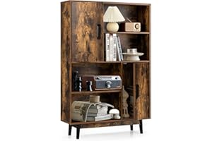 GIANTEX Aparador de Salón de Madera, Mueble Multiusos Vintage con 2 Puertas y 4 Compartimentos, 80 x 24 x 119,5 cm, Armario de Almacenamiento para Cocina, Salón, Dormitorio, 4 Colores (Café)