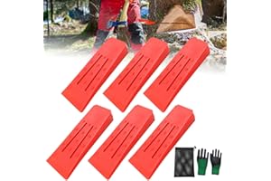 TGKYK Fällkeil Set, 6 Stücke Forstkeil mit 1 Paar Handschuhe und 1 Netztasche, 6 Zoll Fällkeil Kunststoff Set, Forst Zubehör Wald, Fällkeile Forst für Holz, Keil Zum Kontrollierten Fällen Von Bäumen