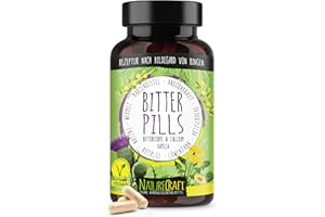 ‎NATURECRAFT Bitter Pills - Bitterstoff Kapseln mit Mariendistel + Artischocke + Löwenzahn + Calcium aus der Rotalge + Enzian + Andorn + Wermut - vegan, hochdosierte Rezeptur nach Hildegard von Bingen, 90 Kapseln