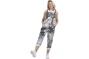 Candid Styles Womens Italian Dungaree Pabo Denim Floral Star Print And Plain Cotton Relaxed Fit Jumpsuit Playsuit