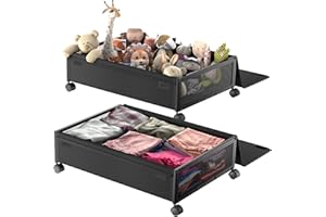 Innotic Unterbett Aufbewahrungsbox, Große Unterbettkommode mit Rollen und Deckel, Metall Unterbett Aufbewahrungsbox Unterbett aufbewahrung für Kleidung, Schuhe, Spielzeug, 2 Stück mit Deckel, Schwarz