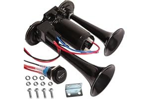 Shengbowi Air Horn 12V Electric Super Loud 150DB Dual Trumpet Waterproof Compressor for Cars Trucks & Boats Car Horn Double Tube Train Compressor, Airhorn Truck Van (Black)
