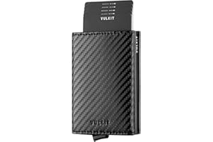 VULKIT Credit Card Holder RFID Blocking Mens Leather Bifold Card Wallet Automatic Pop Up for 9 Cards with ID Window & Coin Pocket