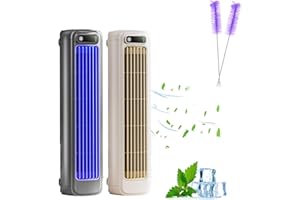 YAGEROD Sherum Cooling Ace Air Conditioner, Portable Air Conditioner with 3 Speeds, Rechargeable Quiet Desktop Tower Fan, Compact, Long-Lasting Battery, Efficient Cooling (Grey + Beige, Plug-in Type)