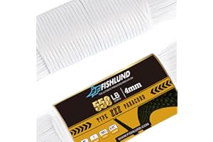 FISHLUND Paracord 550 lb, 7-żyłowa lina spadochronowa typu III, 100 stóp, 4 mm, nylonowa linka spadochronowa do biwakowania, Biały