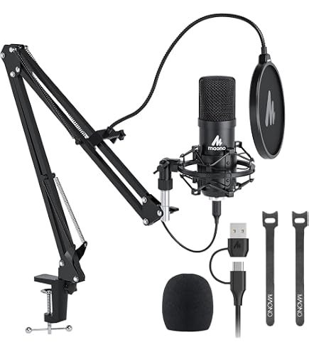 Maono AU-A04 USBコンデンサーマイク アームスタンドセット MAONO AU-A04 Condenser Microphone Kit (Black) AU-400 Lavalier