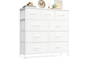 SONGMICS Chest of Drawers, 9 Storage Drawers Bedroom, Storage Unit, Steel, MDF, Non-Woven Fabric, for Bedroom, Closet, Hallway, Living Room, Cloud White and Snow White LGS324WH01