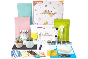 Anpro Air Dry Clay,46 Pcs Air Dry Clay for Adults,Pottery kit with Tools,Paints,Brushes,Guide,Gloss Varnish