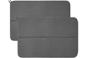 YILANJIN 2PCS Drying Mat, Microfibre Dish Drying Mat, Non-Slip Heat Insulation, Super Absorbent Draining Board Mat, Quick Dry Dish Drainer Mat for Kitchen, Bar, Counter, Plate ⋓ 40 x 45 CM (Grey)