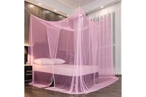 SZHTFX Mosquito Net for Double to King Size Bed - Anti-Insect Canopy for Indoor/Outdoor, Bedroom, Travel, Camping (Pink)