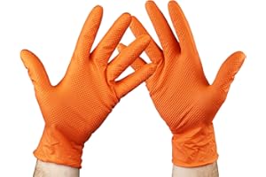 KMINA - Gants Nitrile Diamanté Taille XL (x1 Pack 50 unités), Gants de Travail Jetables, Gants Nitrile Mecanique Orange, Gants Jetables Resistant Sans Latex, Gants en Nitrile Non Poudrés (SANS LATEX)