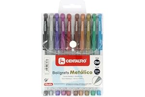 Centauro - Lot de 10 stylos gel de couleurs métalliques, trait moyen, 1 mm, prise en main confortable en caoutchouc, parfait comme matériel scolaire pour écrire et dessiner