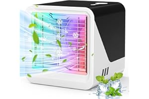 LIMIAR Portable Air Cooler, Mini Air Conditioner, 4-in-1 Personal Evaporative Air Cooler, 3 Wind Speed Desktop Cooler Fan, Portable Air Conditioner with 7 Colours LED Lights, Suitable for Home Office Room