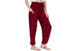 Lofbaz Boho Pantalons Femmes Taille Smockée Floral Eéléphants Funky Harem Pants